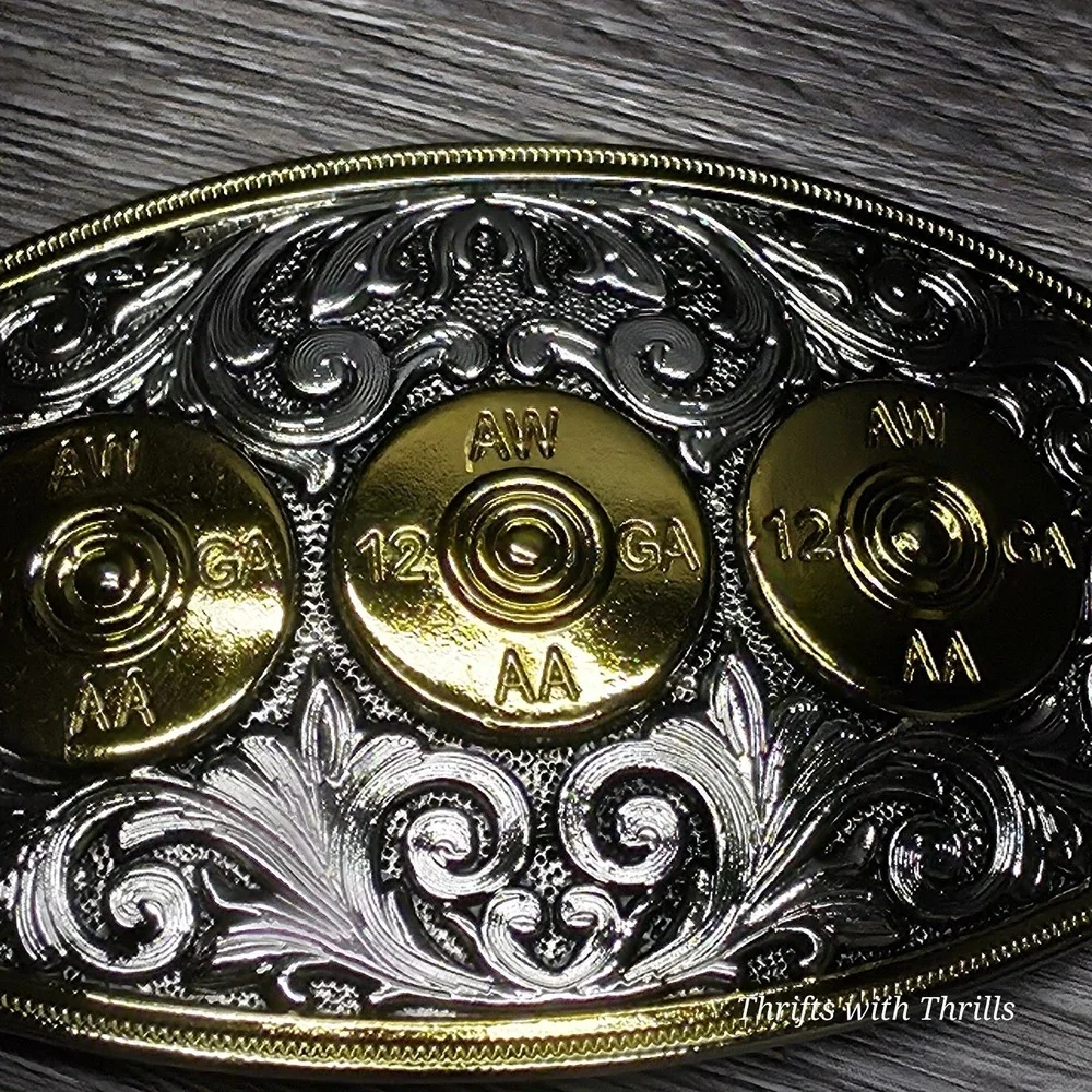 Rare Stainless Steel Belt Buckle - 12 Gauge Shells - Western  AW 12GA AA  - Nice